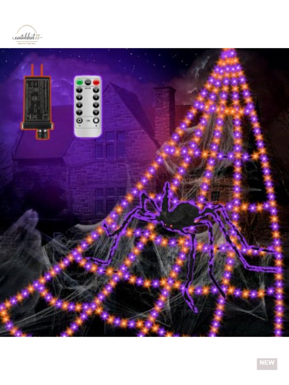 550 LED Spider Webs Halloween Lights, 16.4ft, 8 Modes, Waterproof Outdoor
